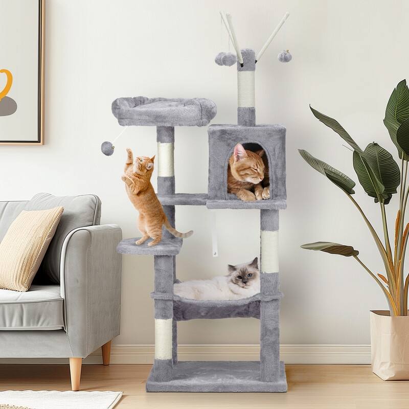 57-inch Light Grey Cat Tree with Padded Platform Bed