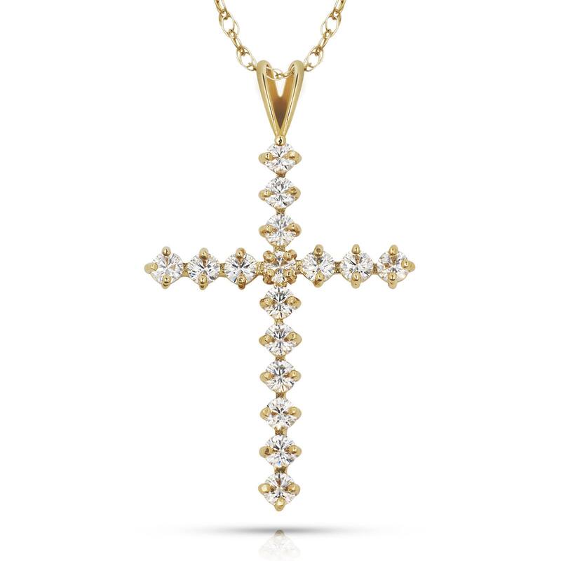 Curata 14k Gold 18" Round Cubic Zirconia Tailored Cross Pendant Necklace