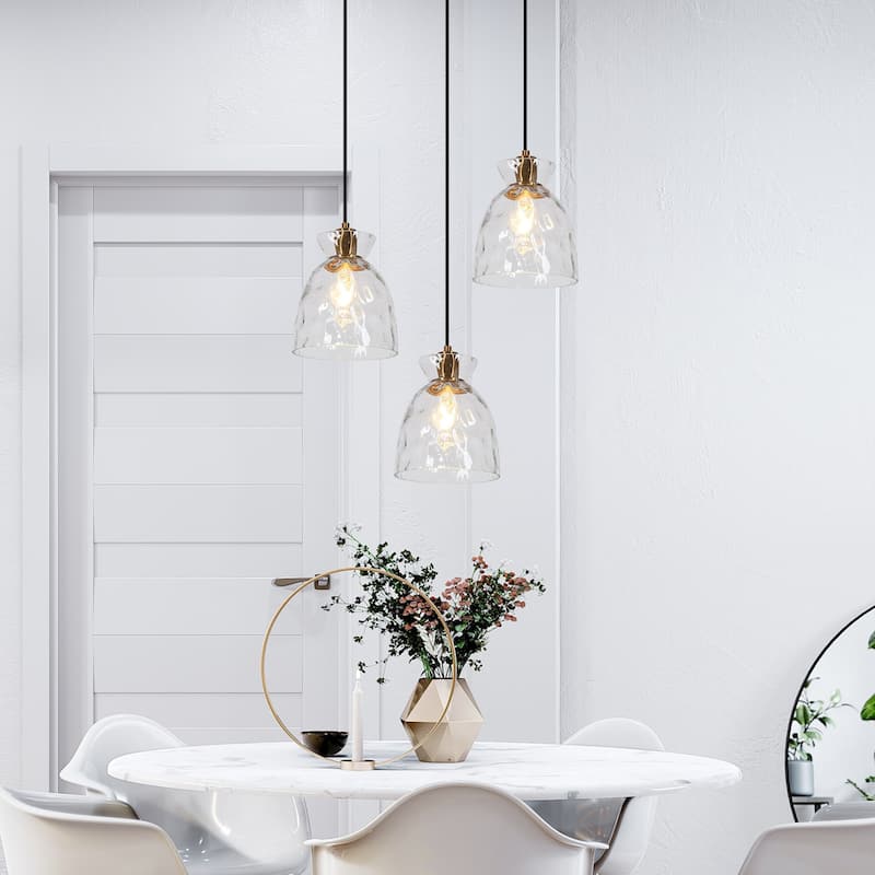 Elisie Modern Glam Pendant Light 1-Light Waterfall Glass Hammered Dome Kitchen Island Lighting Dining Room