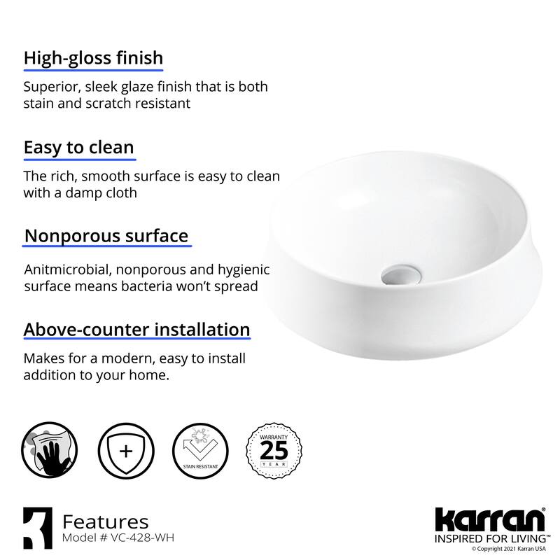 Karran Valera 18" Vitreous China Vessel Bathroom Sink in White