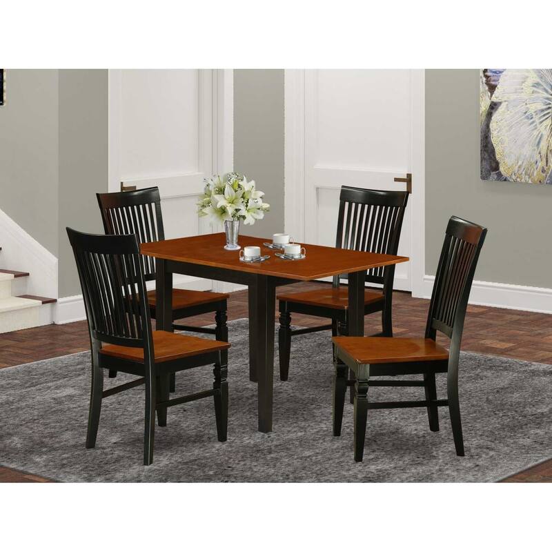 5-Piece Black and Cherry Finish Solid Wood Top - Dining Room Set - Seats 4