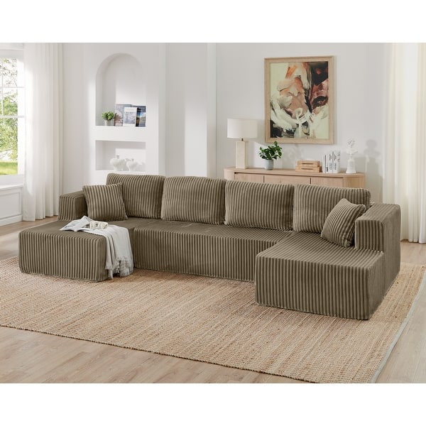 slide 2 of 47, U shape Modular Sectional Sofa, Compressed Sectional Sofa Modern Minimalist Style Corduroy Couch Brown