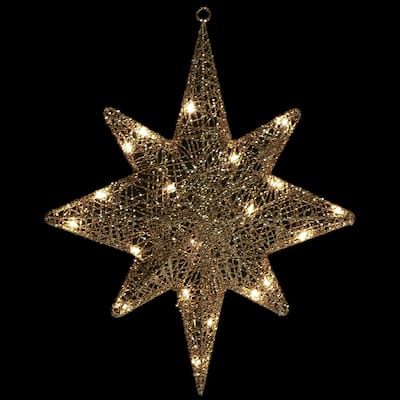 22" LED Lighted Gold Hanging Bethlehem Star Outdoor Christmas Decoration
