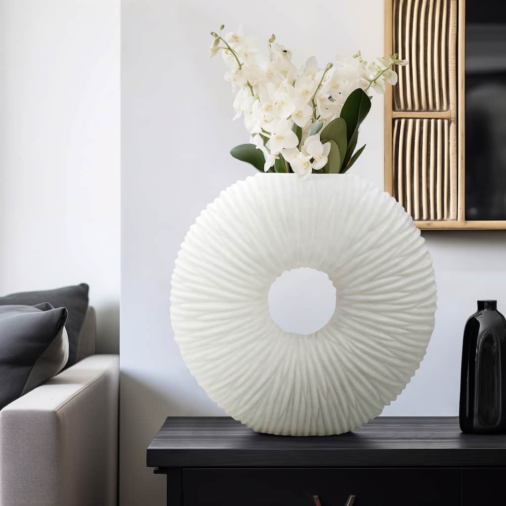Sagebrook Home's Unique 21" Nataly Large Quartz Resin Vase - Elegant White Finish, Perfect for Modern Homes