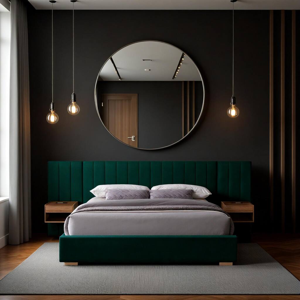 Queen Velvet Upholstered Bed Frame with Wingback Headboard, Floating Nightstands, Built-in LED Lights & USB-C Charging Ports