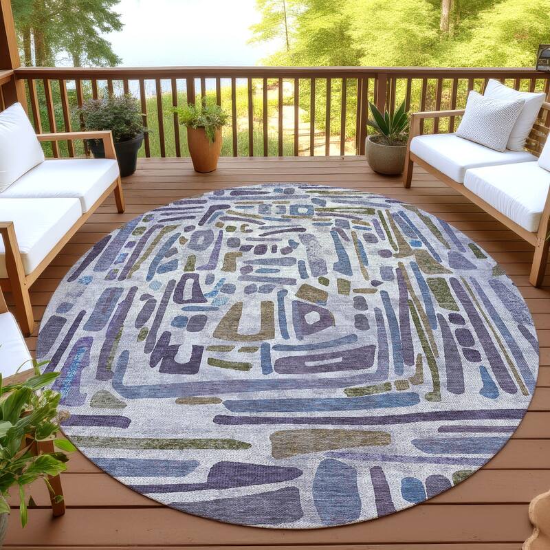 Machine Washable Indoor/ Outdoor Global Geo Chantille Rug - Purple - 8' x 8'