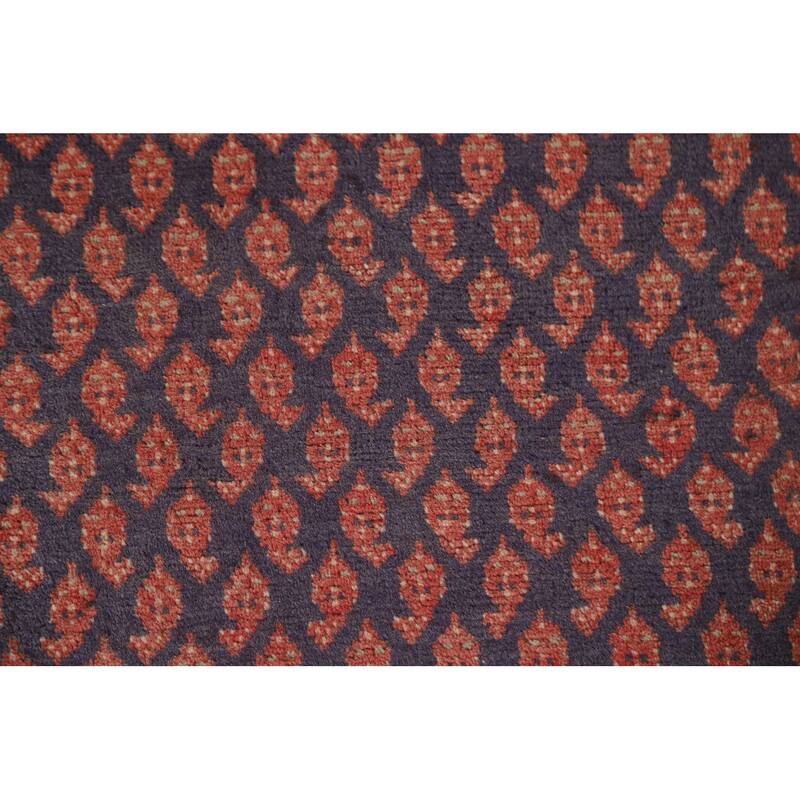 Hand Knotted Oriental 100% Wool Carpet Traditional All-Over Navy Blue & Blues Botemir Runner Rug - 10' 1'' X 3' 4''