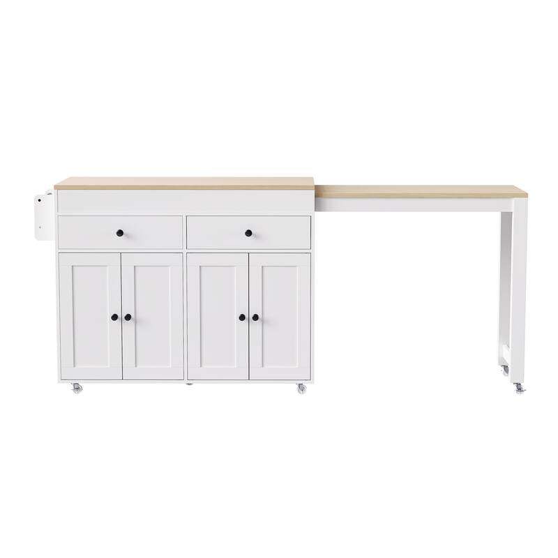44'' Kitchen Island with Extendable Dining Table, Rolling Wheels, Spice Rack and 2 Drawers - 44'' x 19.75'' x 36.25''