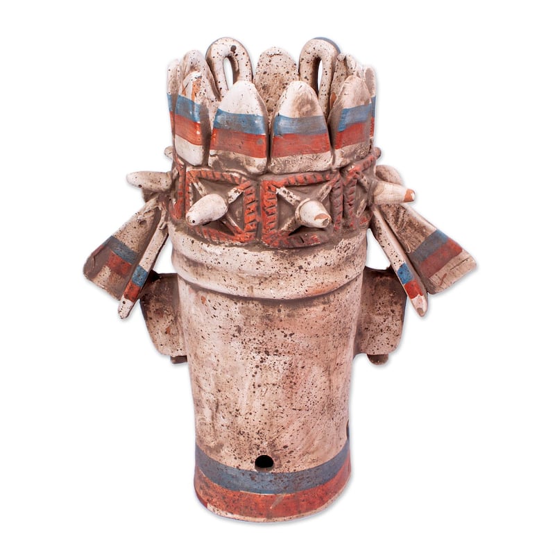 Novica Handmade Aztec Rain God Tlaloc Ceramic Vessel