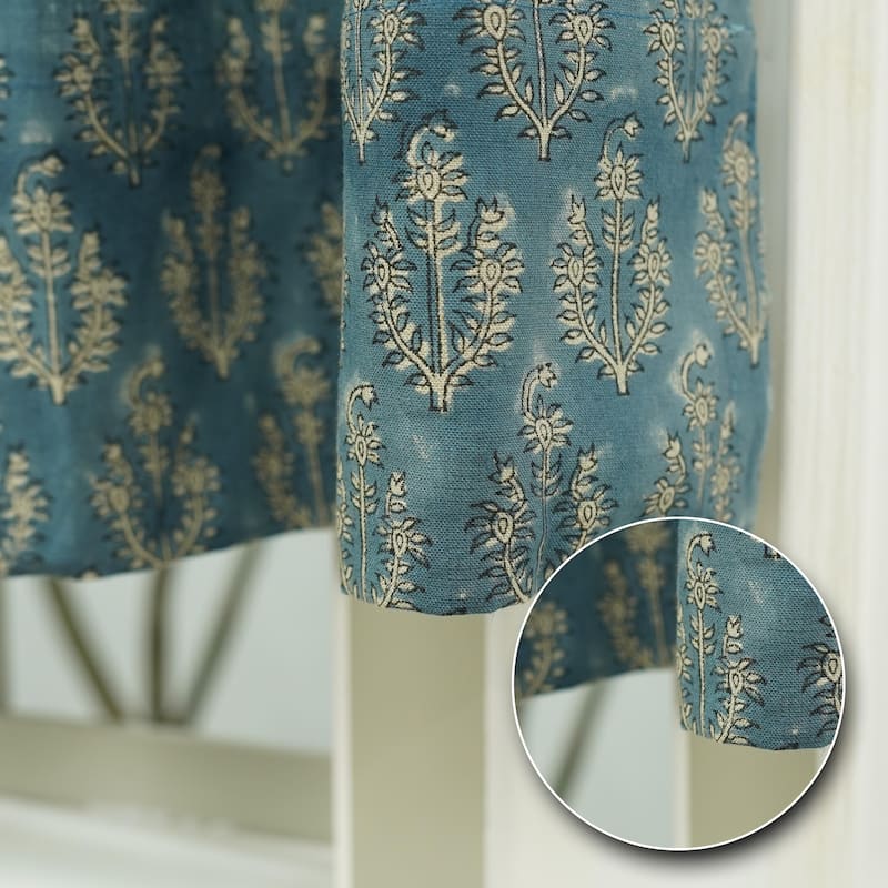 Fabdivine Handmade Soft Pure Linen Fabric Eyelet Curtain Block Print Floral Drape