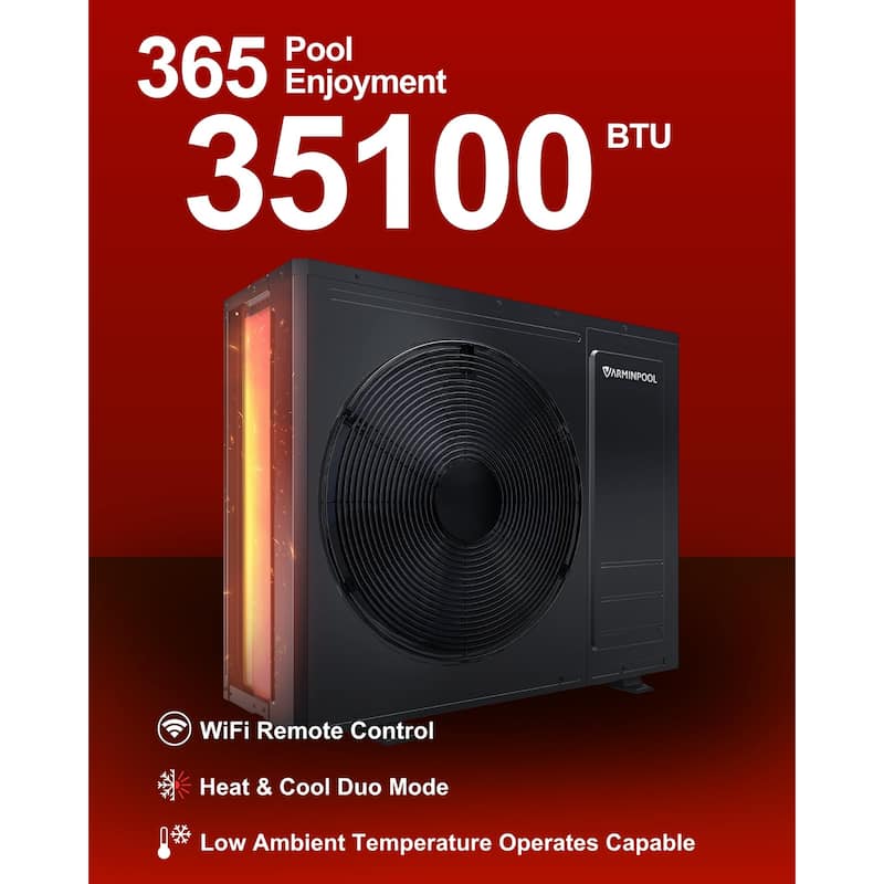 Electric Pool Heat Pump 35100 BTU for 10000 Gallon Pools - 33.3"L x 14.5"W x 27.9"H
