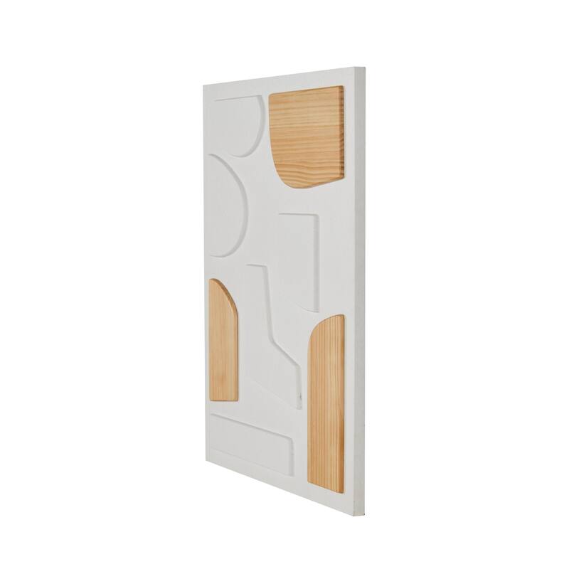 White Wood Dimensional Art Deco Shapes Geometric Home Wall Decor with Brown Accents