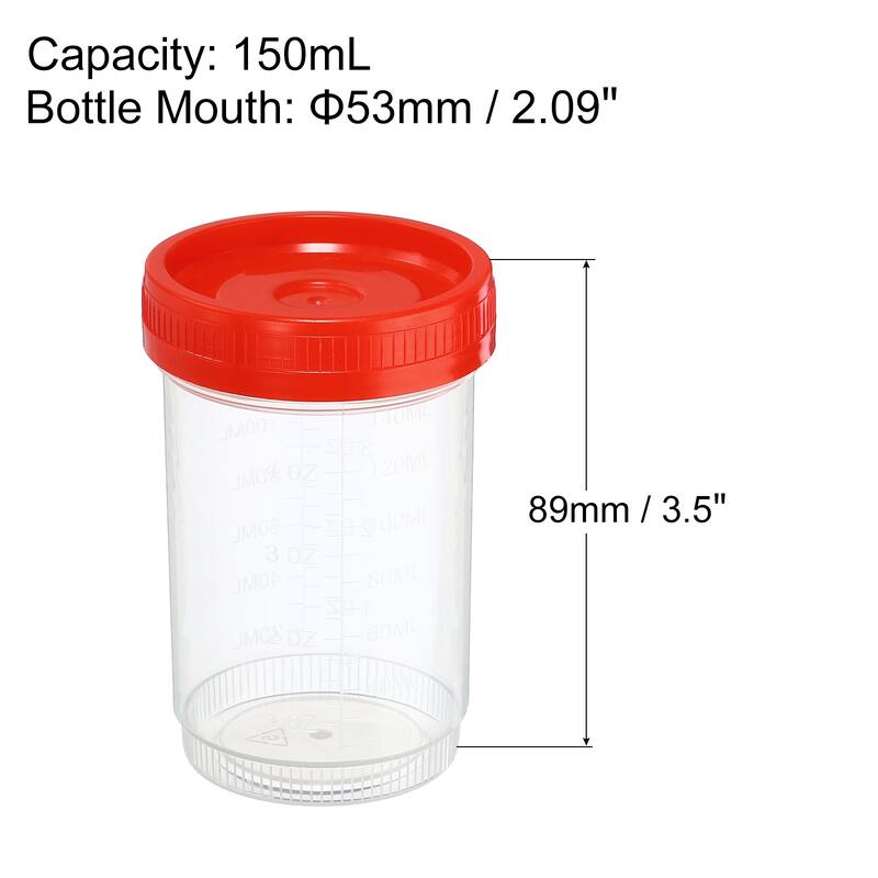 Sample Cups 2Pcs Short Sample Containers Leak Proof Cap for Lab Home - Red - 150mL