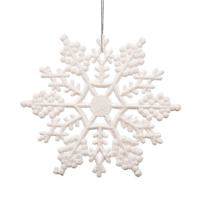24ct Glitter Snowflake Christmas Ornaments 4" - White