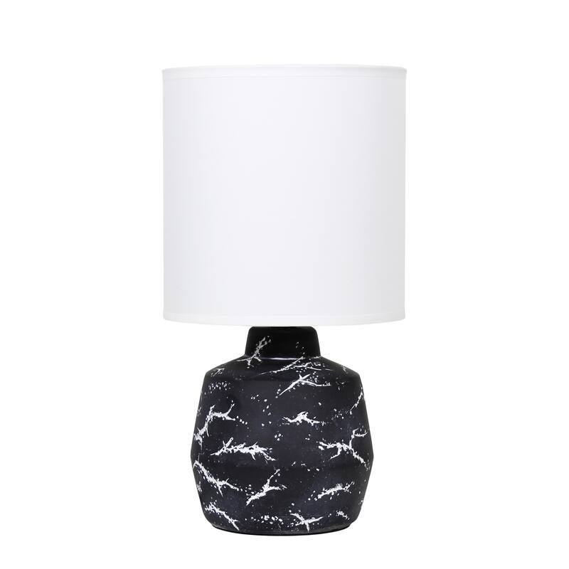 Modern Ceramic Table Lamp with Fabric Drum Shade Compact Marble Inspired Design - 7.09” x 7.09” x 13.30”
