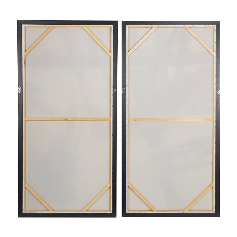 Light Gray Canvas Lines Abstract Framed Wall Art with Gold Foil Accents (Set of 2) - Grey