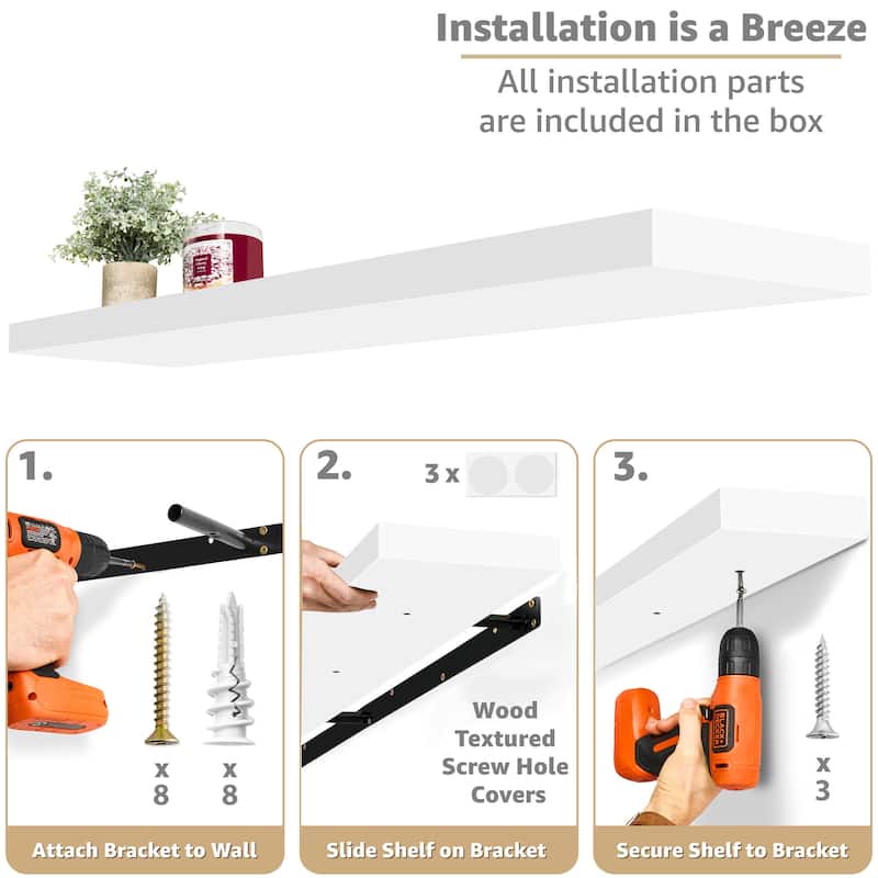 Sorbus Floating Shelves for Wall - 55 Inch Extra-Long Bathroom Shelves - Mounted Floating Shelf with Hidden Brackets (2 Pack)