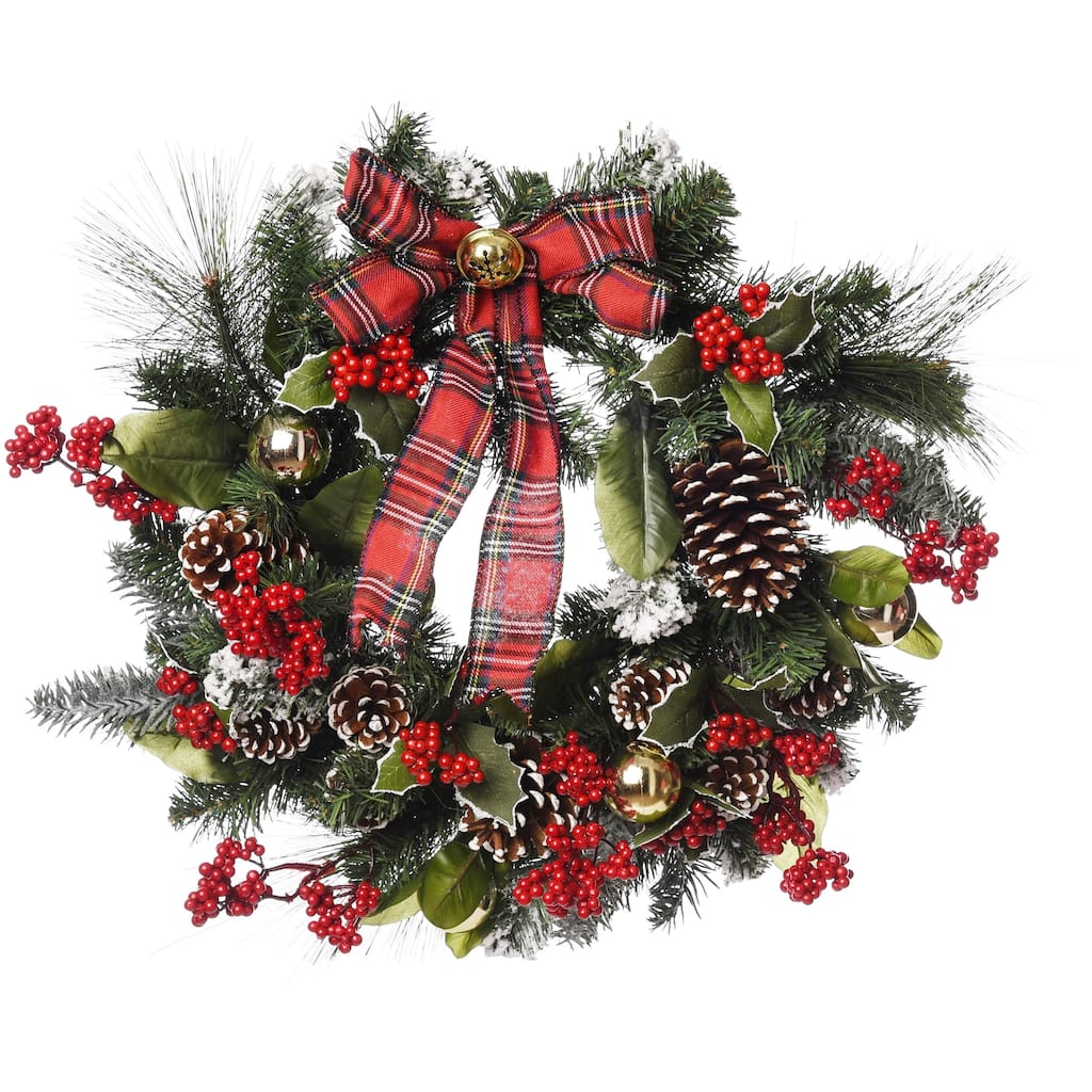 Transpac Artificial 24 in. Multicolor Christmas Plaid Ribbon Wreath
