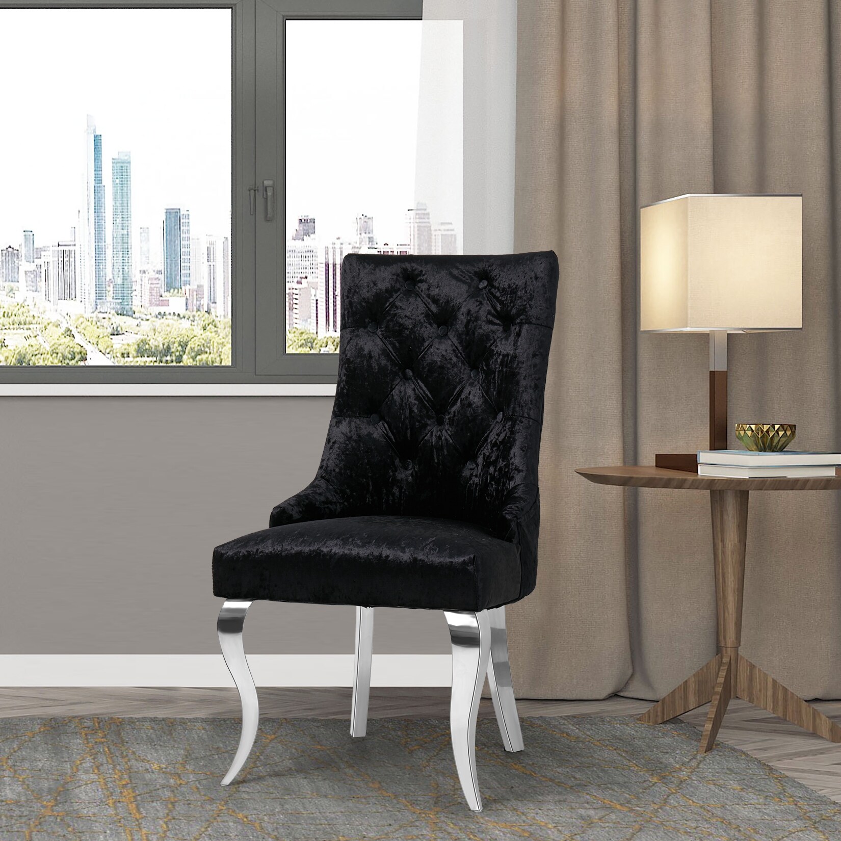 Crushed velvet dining store chairs with lion knocker