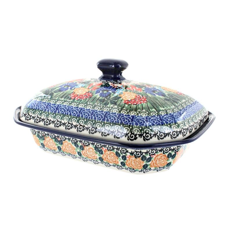 Blue Rose Polish Pottery 662 Ceramika Artystyczna Medium Covered Baker - Summer Blooms