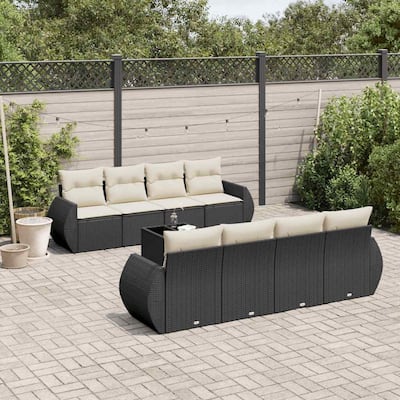 vidaXL Garden Sofa Set Black and Cream White PE rattan 98.4 in - 21.7 x 21.7 x 14.6