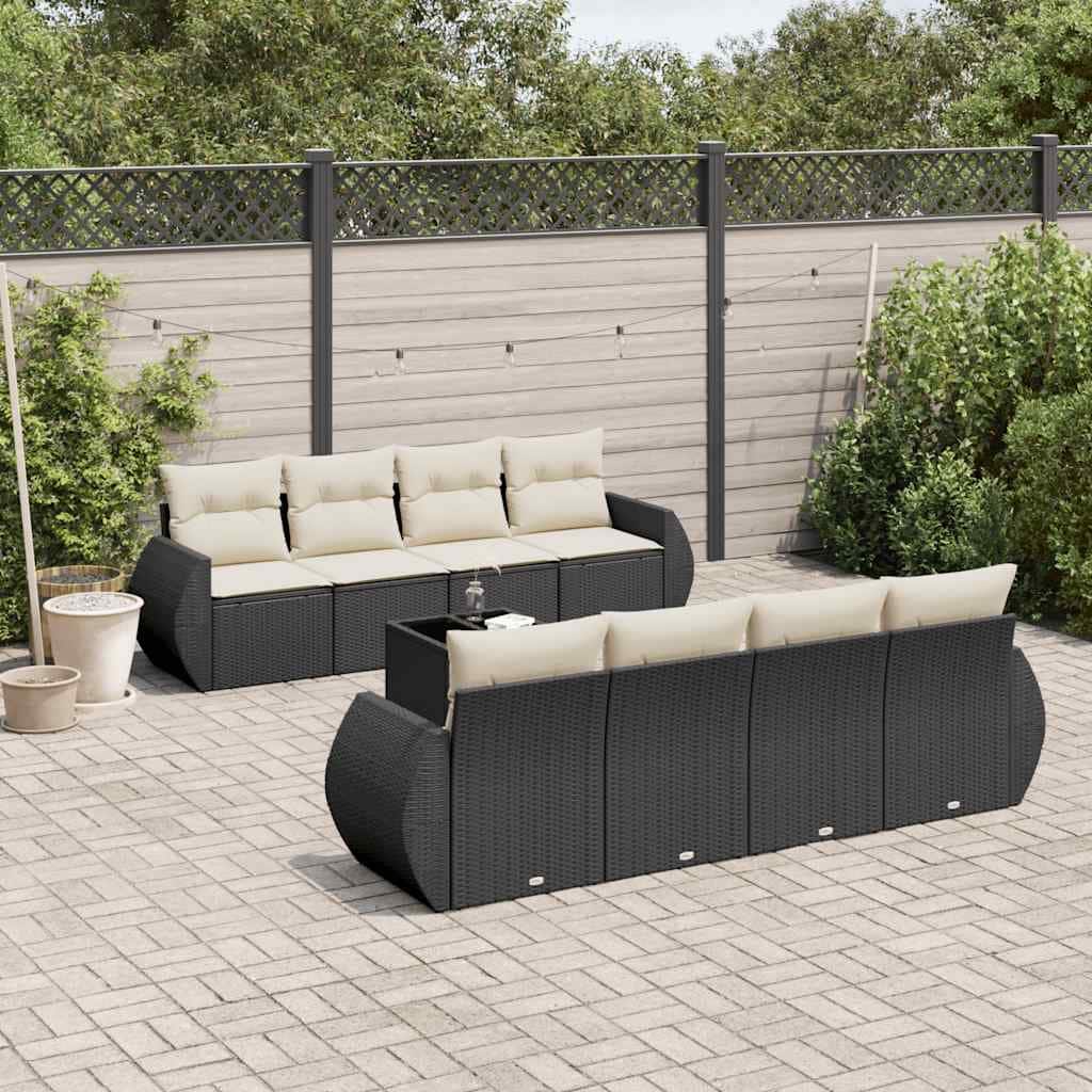 vidaXL Garden Sofa Set Black and Cream White PE rattan 98.4 in - 21.7 x 21.7 x 14.6
