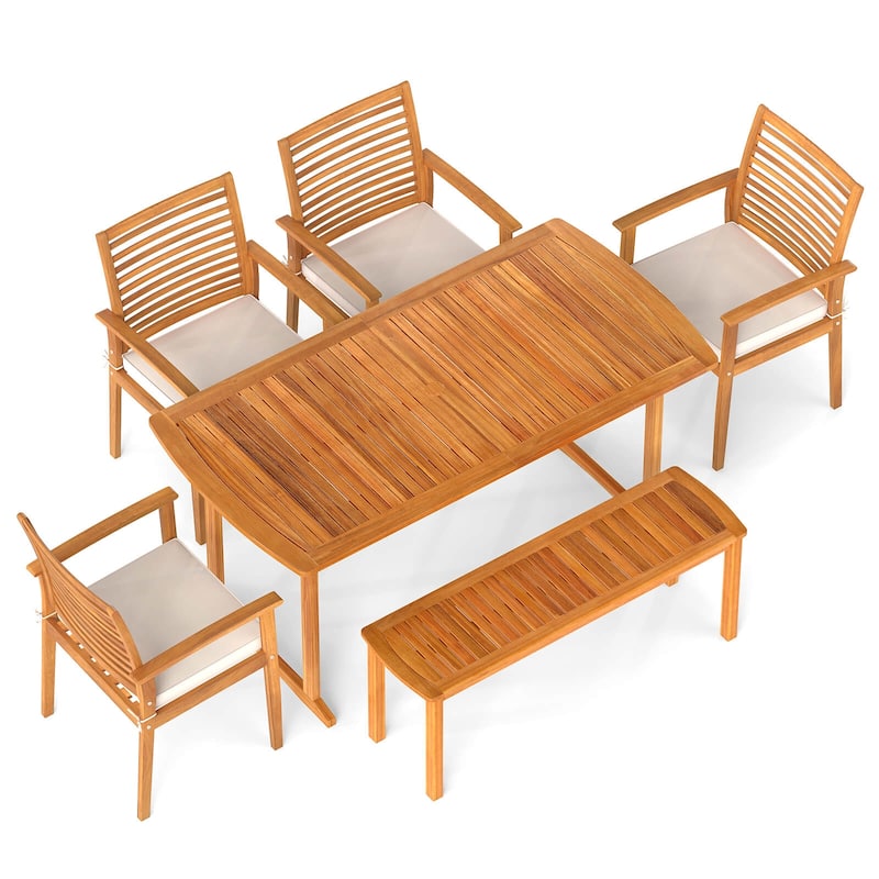 Costway 6PCS Outdoor Acacia Wood Dining Set Rectangle Dining Table - See Details - Natural