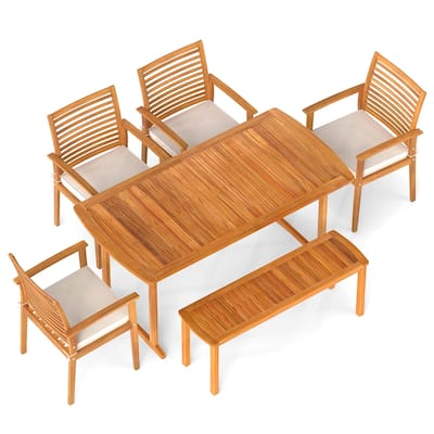 Costway 6PCS Outdoor Acacia Wood Dining Set Rectangle Dining Table - See Details