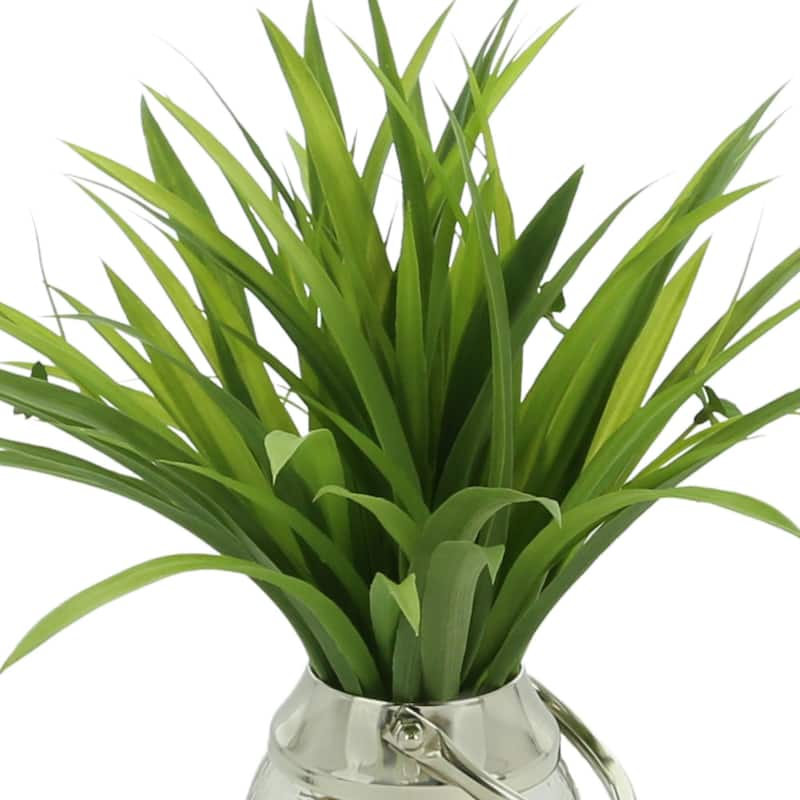 Grass Leaf Plant in Glass Vase with Rocks - Green
