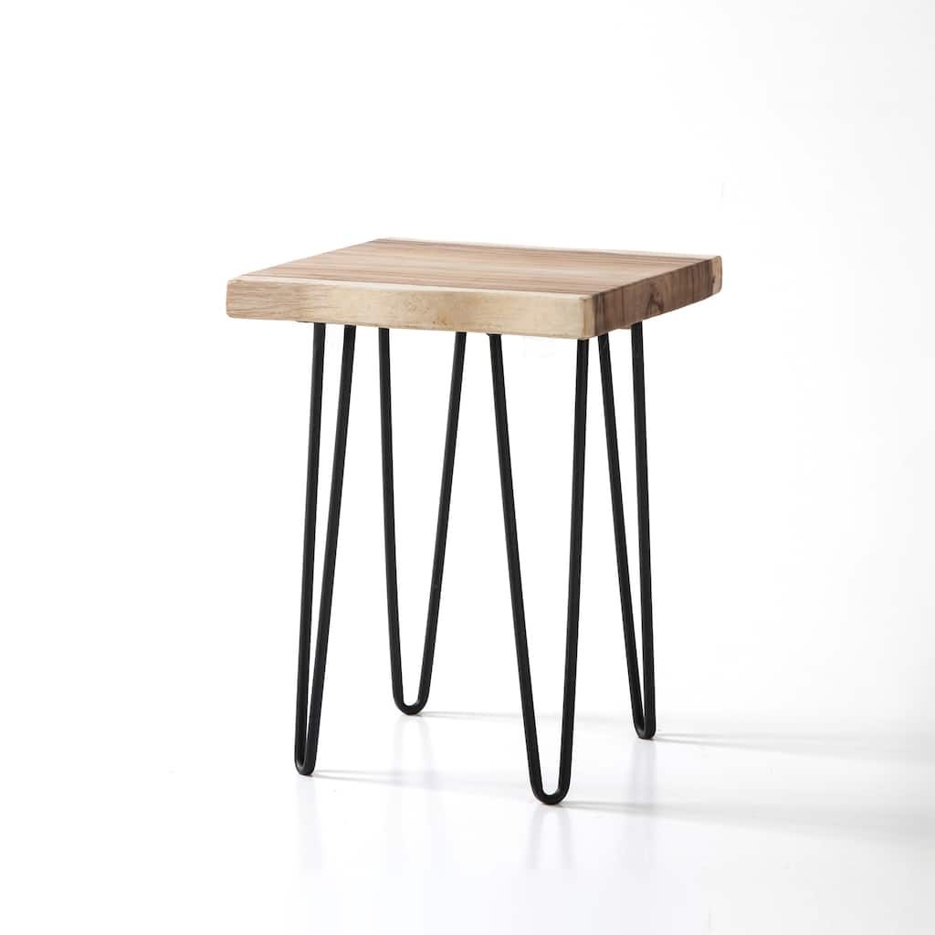 Greenage Suar Wood End Table Solid Wood with Hairpin Table Legs