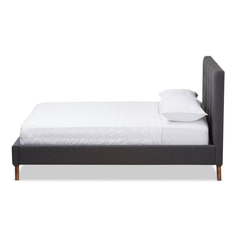 Queen Size Platform Bed - Dark Grey Fabric Bed Frame - Modern Minimalist Design