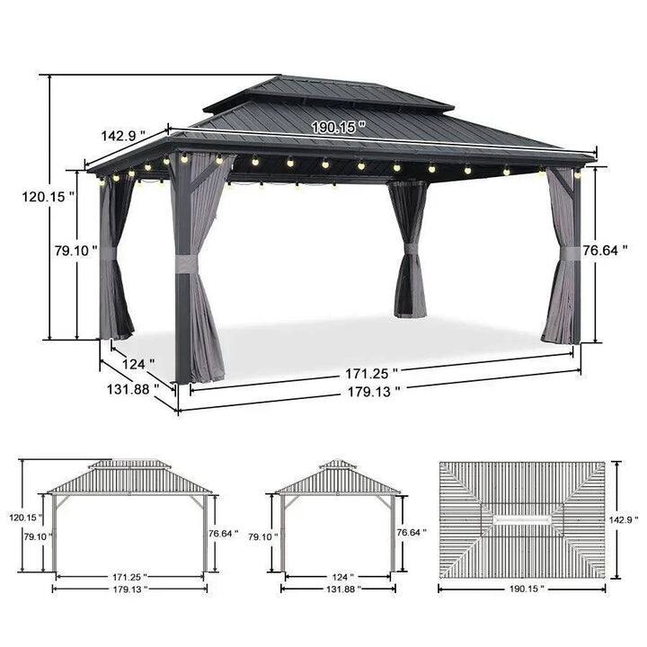 PURPLE LEAF Outdoor Galvanized Steel Hardtop Gazebo, Aluminum Frame Gazebo With Curtains