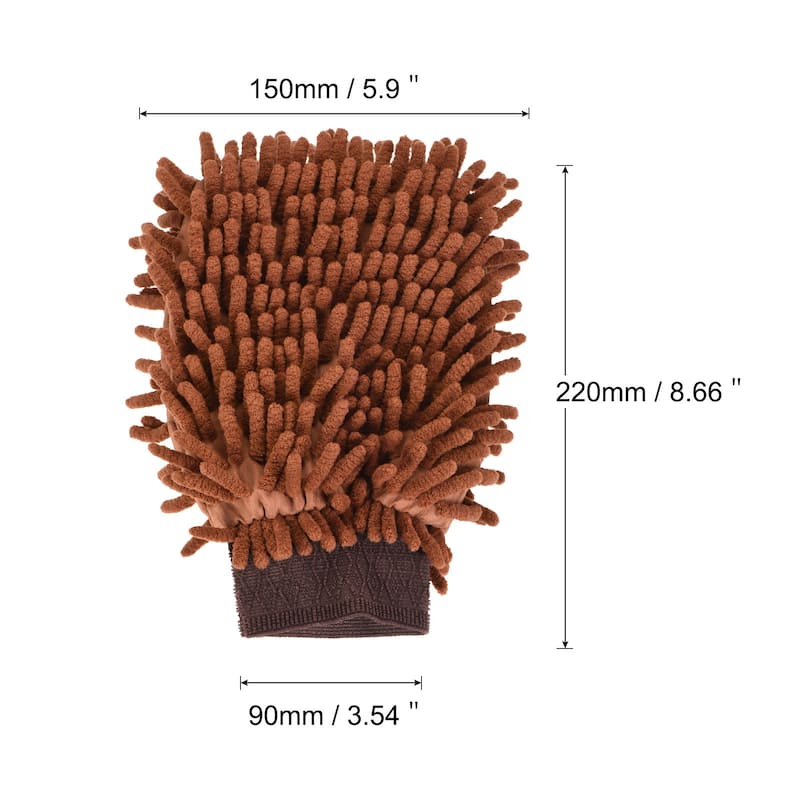 Microfiber Soft Chenille Wash Mitten Dusting Gloves for House Cleaning - Brown