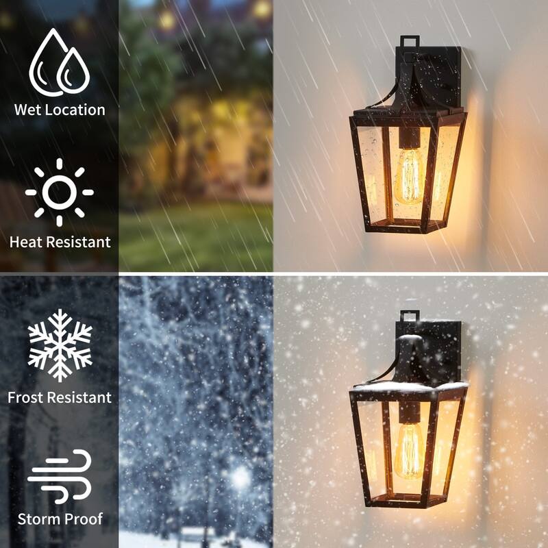 KAWOTI 13.5" 1-Light Outdoor Waterproof Wall Lantern Black - W6.5" x E7.7" x H13.5"