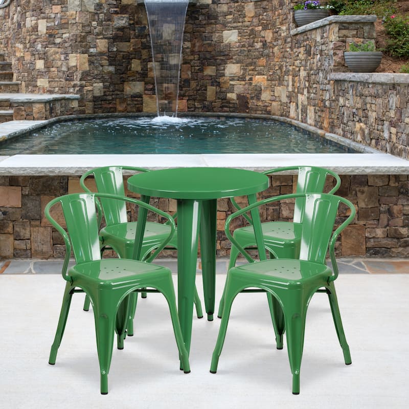 24'' Round Metal Indoor-Outdoor Table Set with 4 Arm Chairs