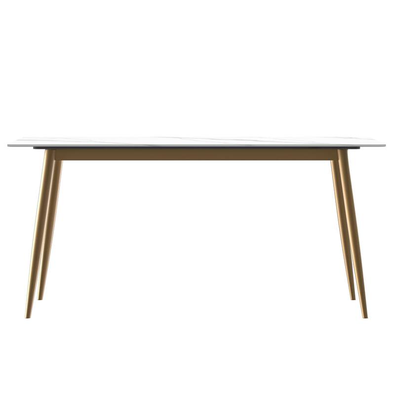Zayle Dining Table with a 71" Rectangular Top and Gold Steel Base