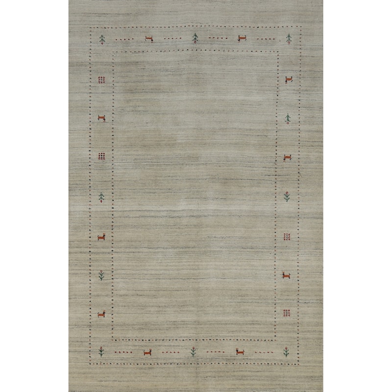 Little Animals Gabbeh Indian Area Rug Hand-Knotted Wool Carpet - 5'1" x 7'8"