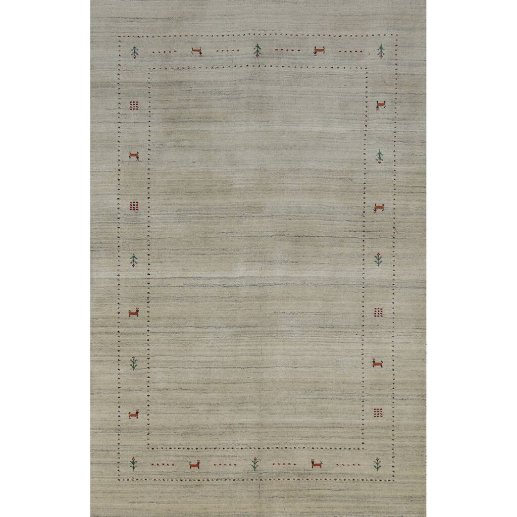 Little Animals Gabbeh Indian Area Rug Hand-Knotted Wool Carpet - 5'1" x 7'8"