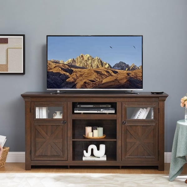 GDFStudio Merrow Wood TV Stand with Farmhouse Storage and Cable-Ready ...