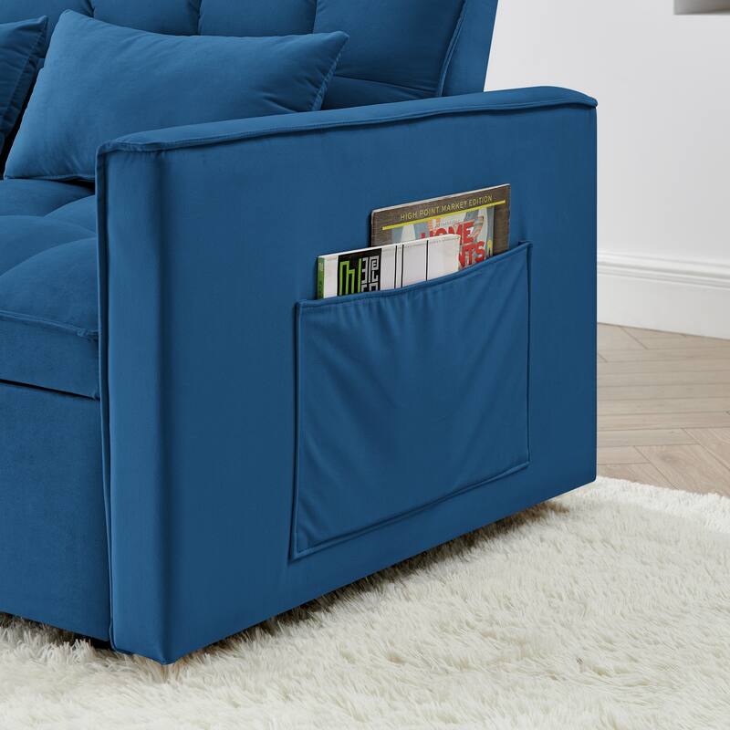 Anmytek 54.33 Inch Space-Saving Velvet Sofa Bed - 3 Lengths Foldable Pull-Out Adjustable Back