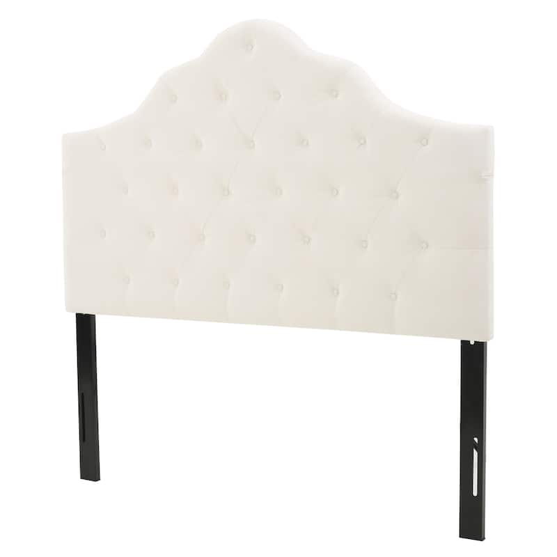 Roomfitters Queen and Full Size Upholstered Headboard with Tufted Button Detail and Curved Design, Ivory