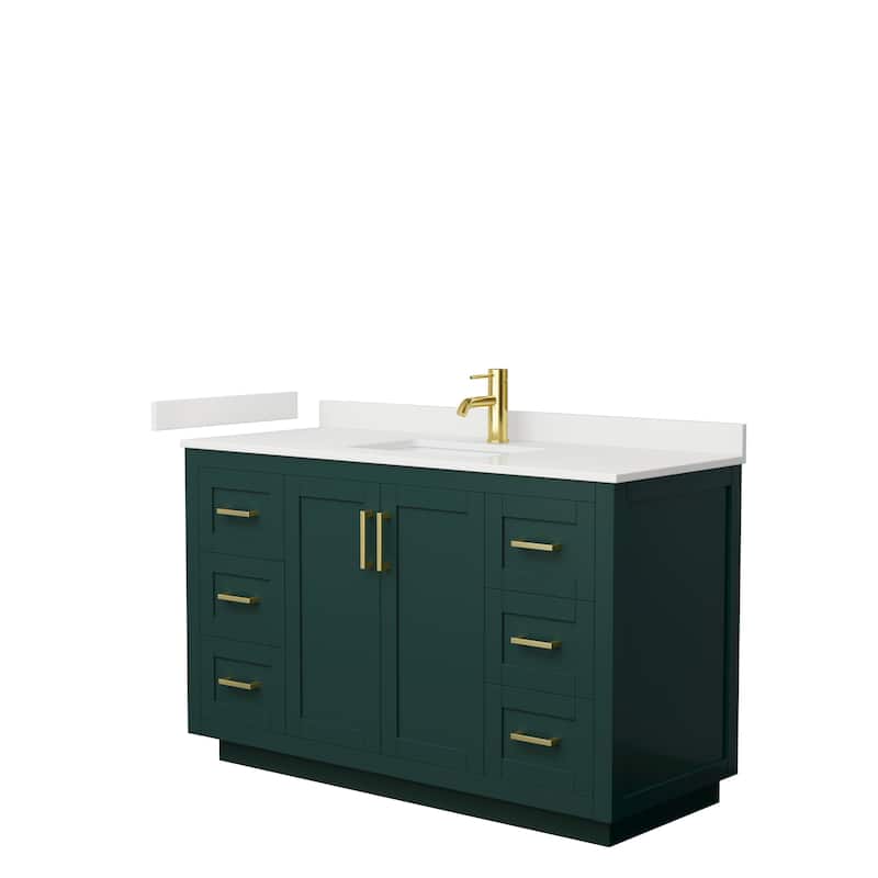 Miranda 54-inch Single Vanity, Quartz Top - Green, Gold Trim, White Quartz Top