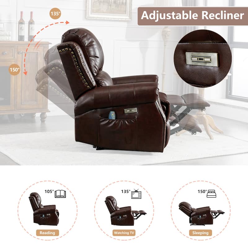Power Recliner Chair with Massage and Heat, Faux Leather Electric Recliner with USB Port for Living Room