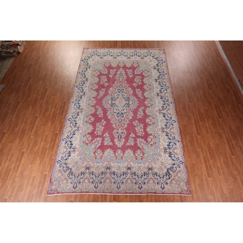 Vintage Kerman Persian Large Vintage Area Rug Hand-Knotted Wool Carpet - 9'8"x 15'11"