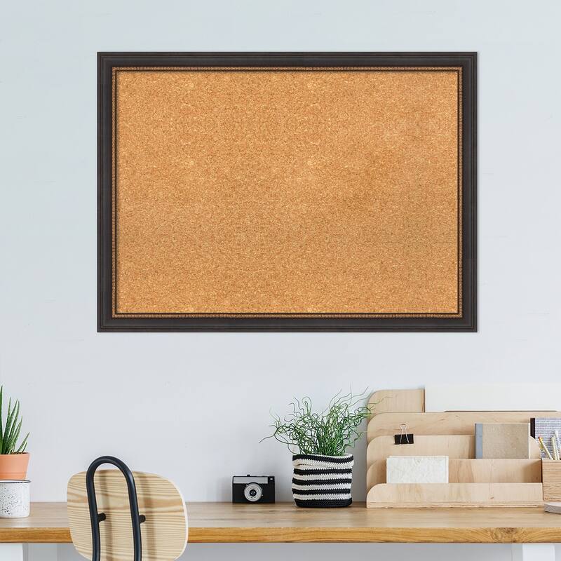 Ashton Black Wood Framed Natural Corkboard Bulletin Board, Organization Board, Pin Board