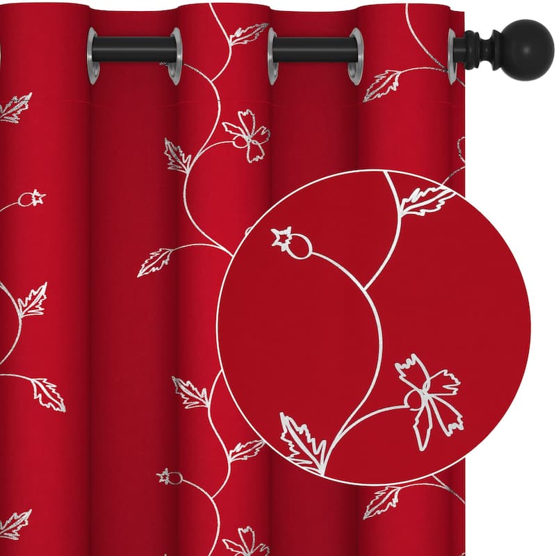 Deconovo Room Darkening Silver Floral Curtains (2 Panels)