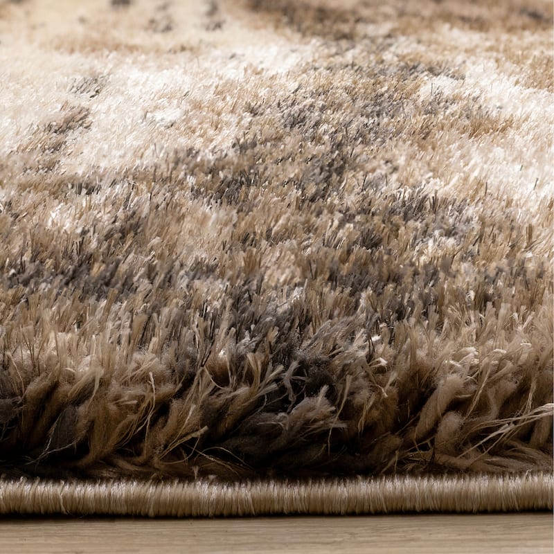 Brown Black Beige Distressed Soft Shag Rug