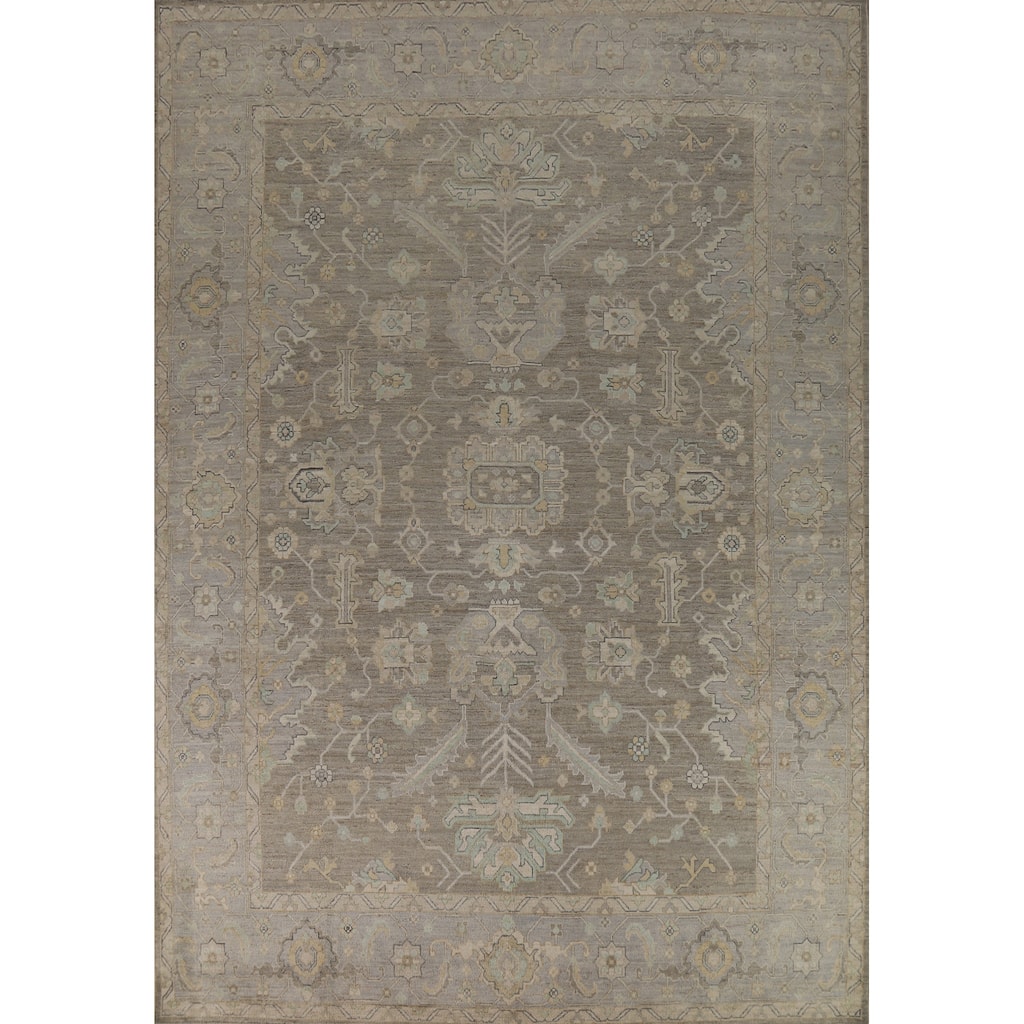 Vegetable Dye Oushak Turkish Area Rug Hand-Knotted Bedroom Wool Carpet - 9'1" x 12'0"