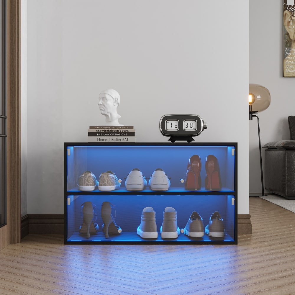 31.3 in. W Glass Door Shoe Box, Storage Cabinet With RGB Led Light
