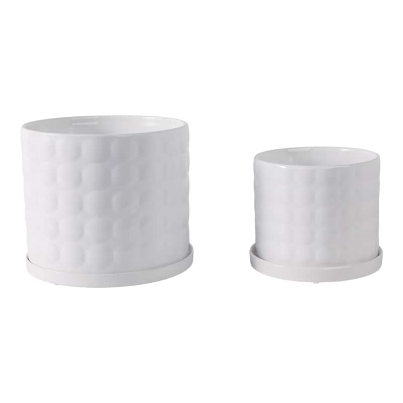 Plant Pot Set of 2 - White Ceramic Round Bubble Garden,7/9in